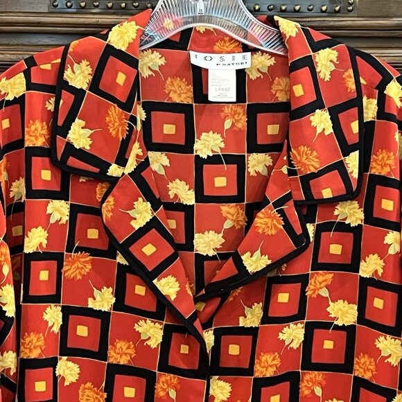 Josie by Natori Women's 3 Piece Pajama & Robe Set Large Button Front Top Pants L - Picture 4 of 16